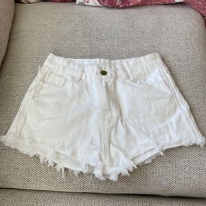 White High Rise frayed white shorts